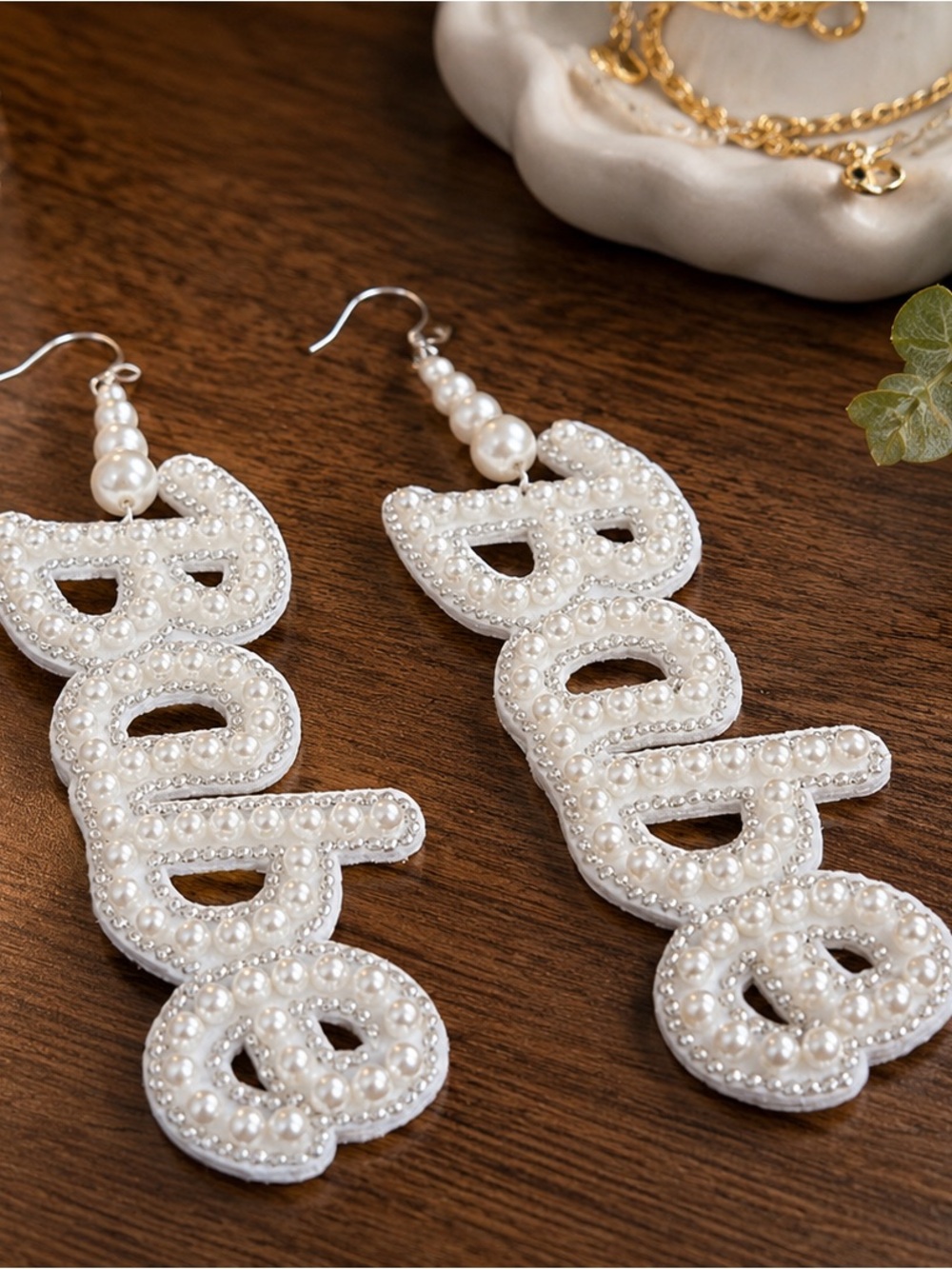 White Pearl “Babe” Statement Dangle Earrings | Glam & Trendy